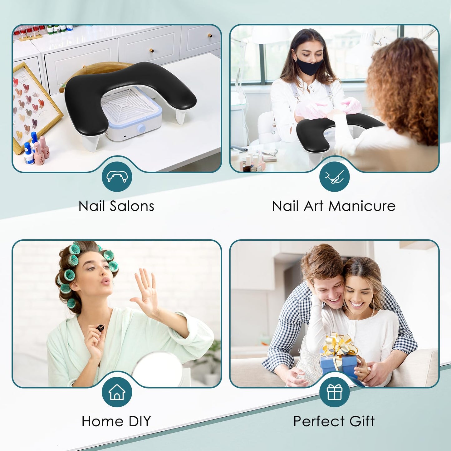 Quaferen Arm Rest for Nails Tech: U-shaped Manicure Nail Arm Rest Stand Black Big Armrest Microfiber PU Leather Hand Rest Pillow for Acrylic Nail Cushion
