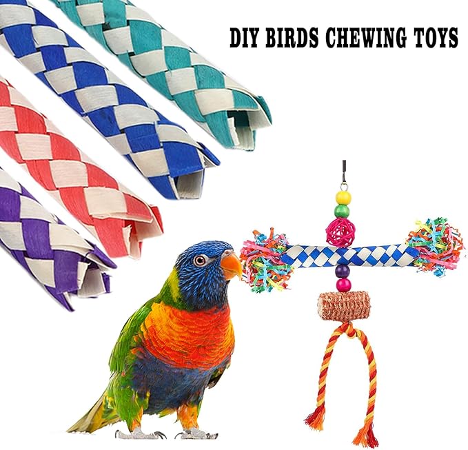 Slepceub Parrot Toys 20 Pcs 5.5in, Bird Toys Bamboo Finger Traps,DIY Core Bird Chewing Toy Components,Colorful Chewing Toy,for Small Medium Parrots Parakeets,Cockatiel.