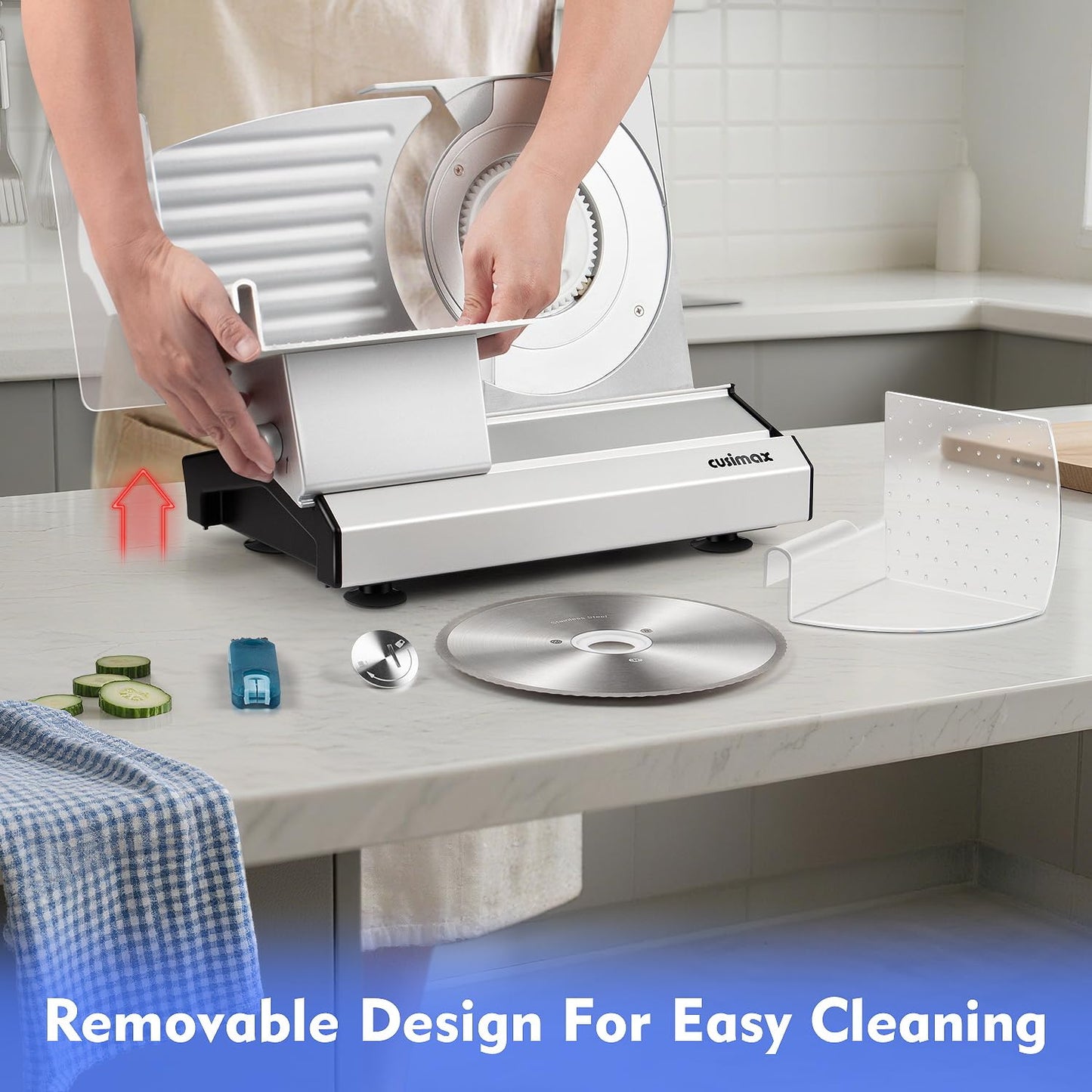 CUSIMAX Meat Slicer,9"Electric Food Slicer with 2 Stainless Steel Blades,1-20mm Adjustable Thickness for Home Use,Removable Food Carriage for Easy Cleaning