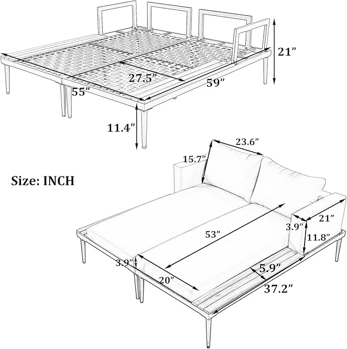 Polibi Patio Metal Daybed with Wood Topped Side Spaces for Drinks,Modern Outdoor Daybed 2 in 1 Padded Chaise Lounges for Poolside, Balcony, Deck,Beige