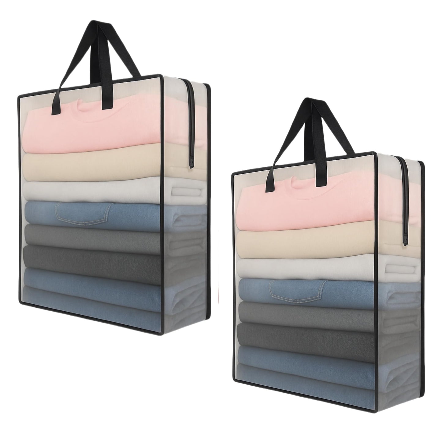 2 Pack Clear Storage Bags with Zipper and Handles – Blanket Bags for Closet Storage, Moving & College Packing – Underbed Organizer for Clothes, Pillows, Bedding, Christmas Wreaths