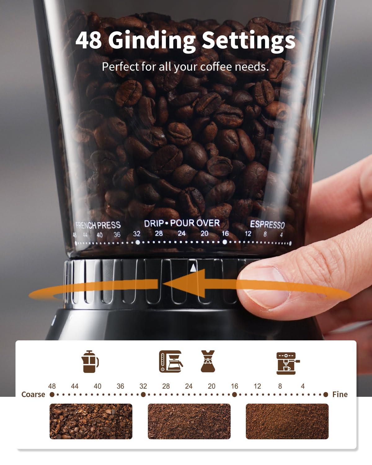 SHARDOR Professional Conical Burr Coffee Grinder, Coffee Bean Grinder with 48 Grind Settings for Espresso, Drip & French Press, Upgraded Anti-Static Technology, Precision Timer, Black