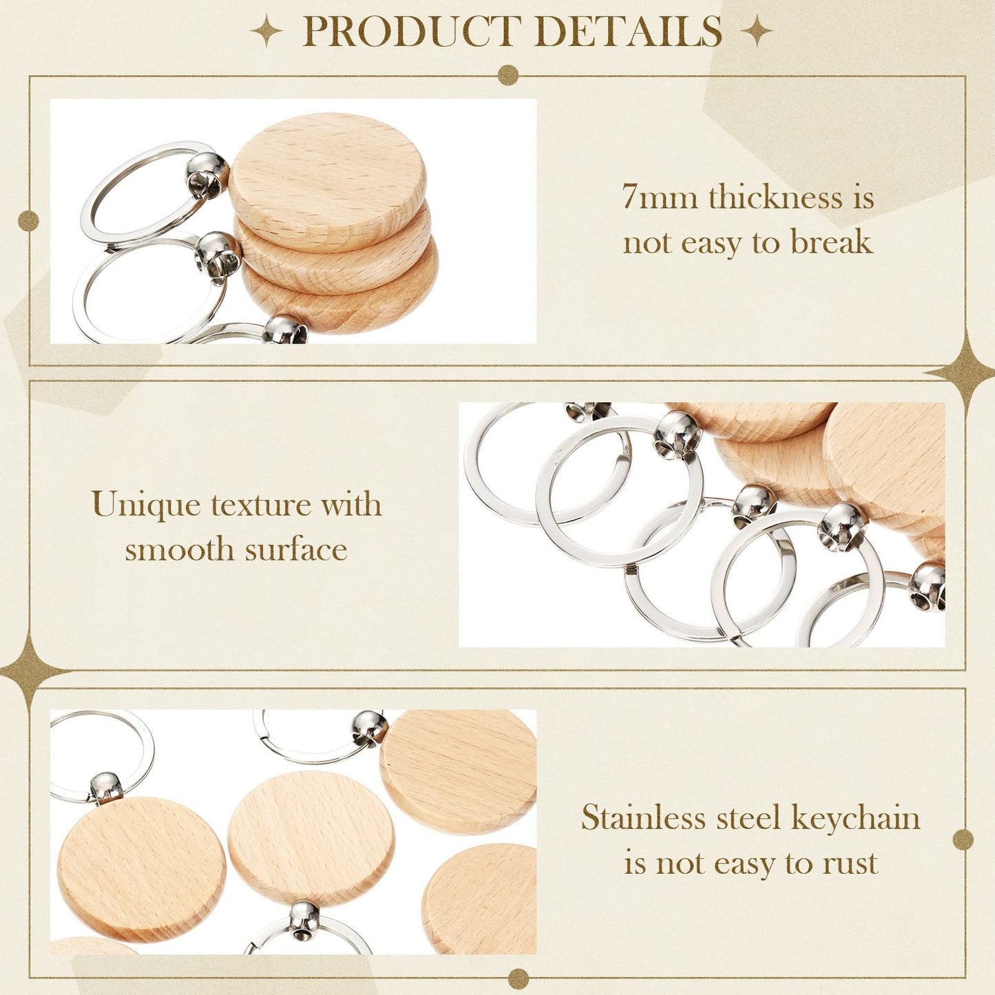 Yinkin 50 Pcs Wooden Keychain Blanks Bulk Laser Engraving Key Chain Unfinished Wooden Key Ring Tag for DIY Gift Crafts (Round 1)