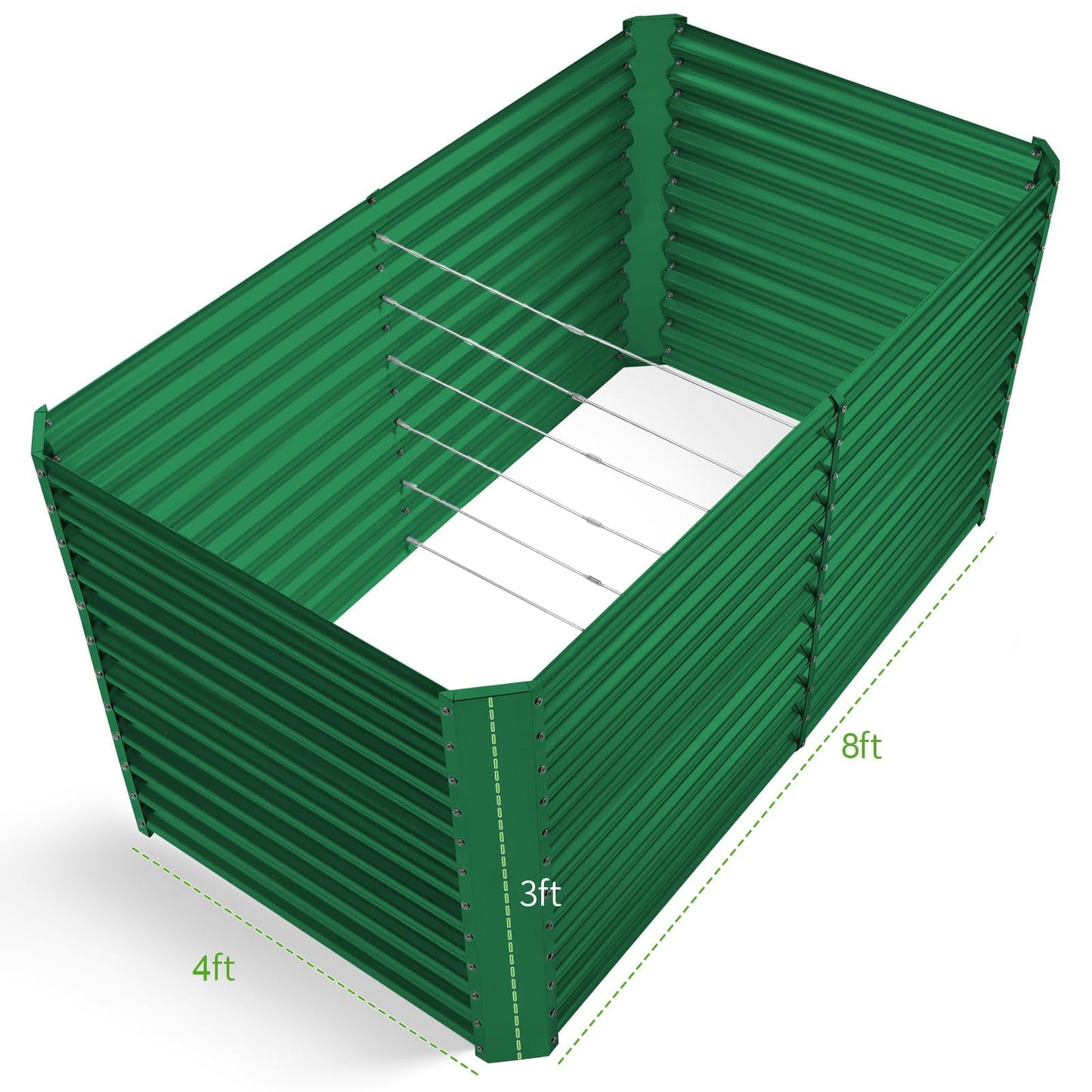 Land Guard 8x4x3ft Rectangular Galvanized Raised Garden Beds, Large-Capacity Metal Planter Box Outdoor, Durable Deep Raised Garden Bed 3ft Tall, Raised Beds for Gardening Vegetables, Forest Green
