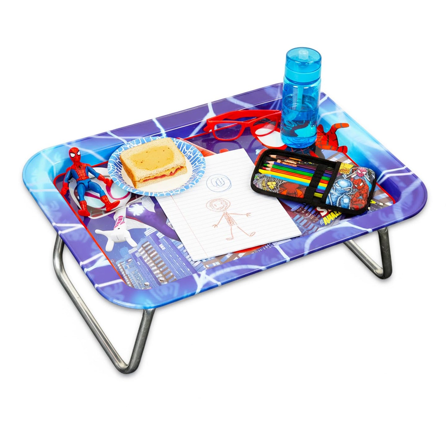 Spidey and His Amazing Friends Lap Desk - Bundle 17" Rectangular Tray with Legs for Eating, Reading, Working Plus Stickers, More | Spiderman Laptop Tray for School, Activities