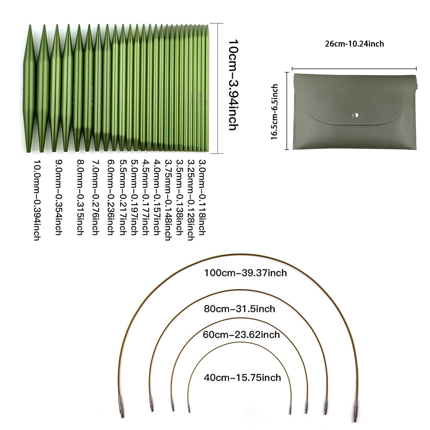 Hzkokon Knitting Needles Set Interchangeable Aluminum Circular Knitting Needles Set 13 Pairs of 4 Inch Premium Aluminum Needles & Accessories Green