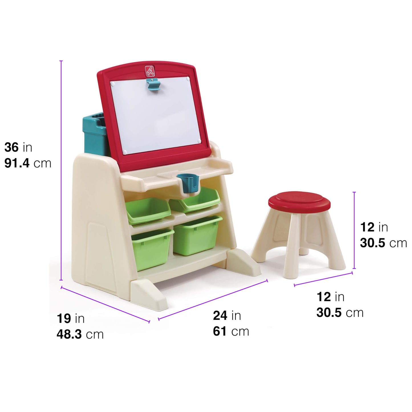 Step2 Flip & Doodle Easel Desk With Stool, Kids 2 in 1 Activity Table, Art Board, Made of Durable Plastic, For Toddlers 2+ Years Old
