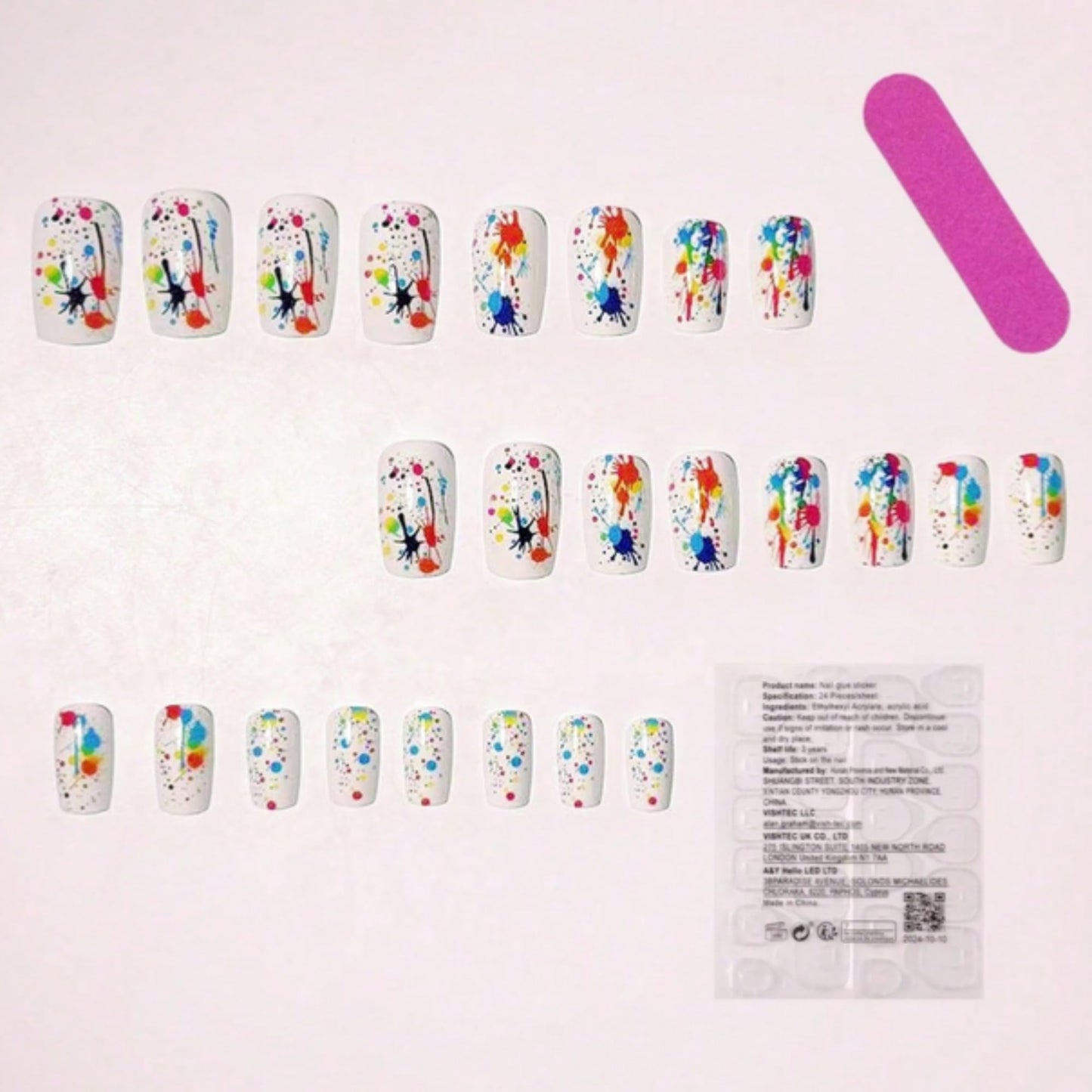 24pcs Medium Square Tip Press-On Nails Perfect Fit Acrylic Full Cover Stick on Nails Set Including: 1pc Nail File 1pc Jelly Glue Suitable For Women And Girls Daily Life Party Use