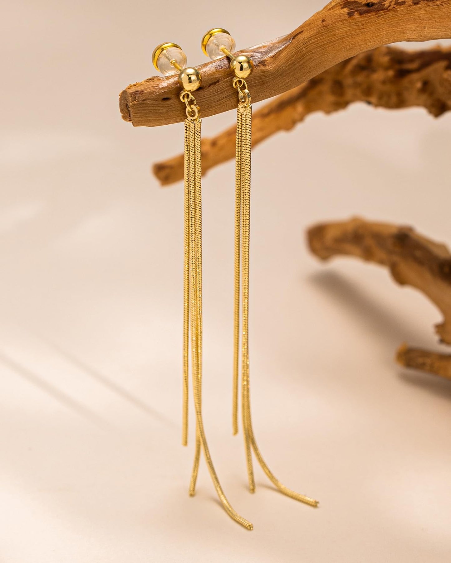 PRTGL Dangle Earrings - 14K Gold Plated Tassel Long Dangle Earrings for Women Asymmetrical Design