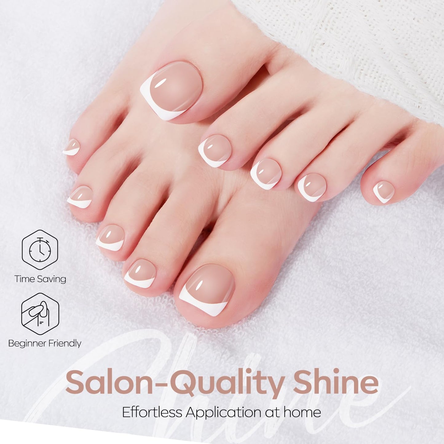 Modelones Press on Toenails Short, Bronze French Tip Toe Nails Square, Reusable Nail Kit with Nail Glue Adhesive Tabs Mini Nail File, Toe Nails 36Pcs 18Sizes, Summer Spring Women Girl Gift