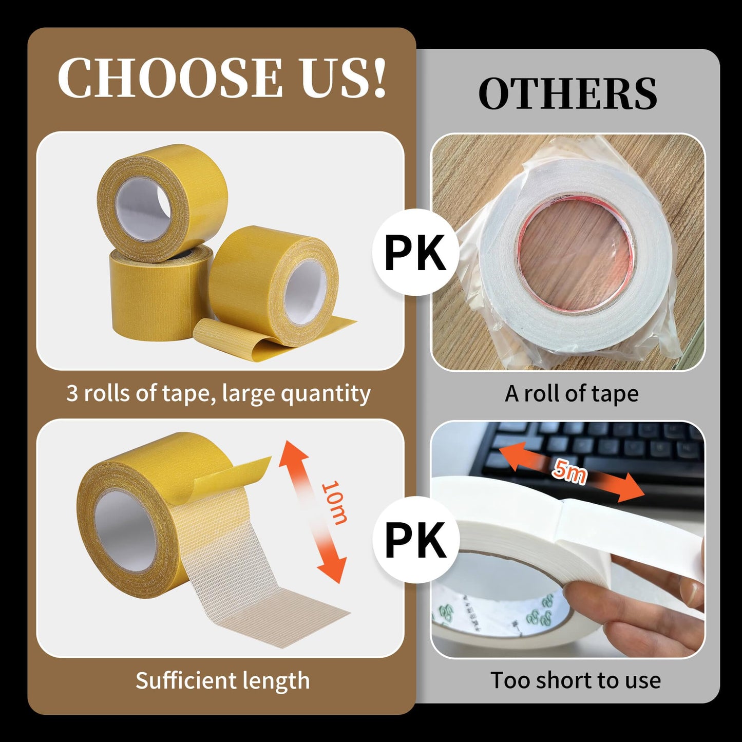 3 Rolls Tearable Double Sided Tape - 2”x 33 Ft Per Roll Heavy-Duty Removable Adhesive No-Scissors Hand-Tear Design Strong Hold No Residue Waterproof Multipurpose Mounting Tape for Carpets Photo Walls