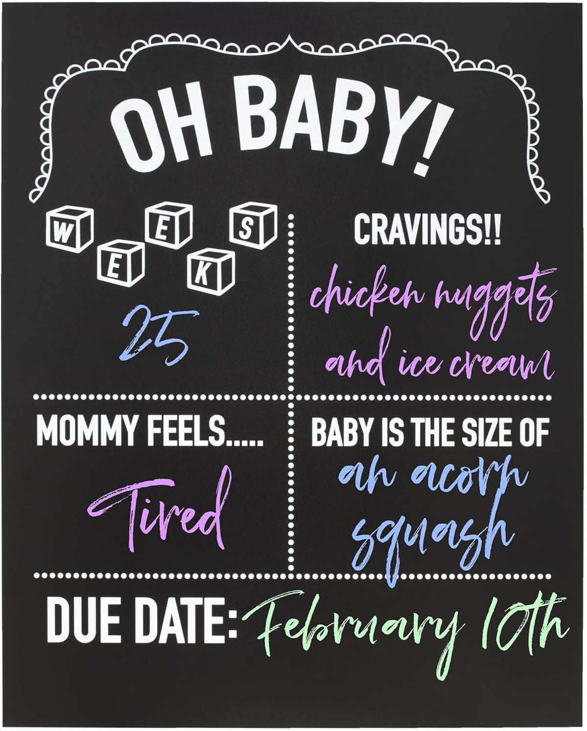 Gift for Expecting Moms - Pregnancy Announcement Chalkboard - Weekly Tracker and Baby Milestone Sign