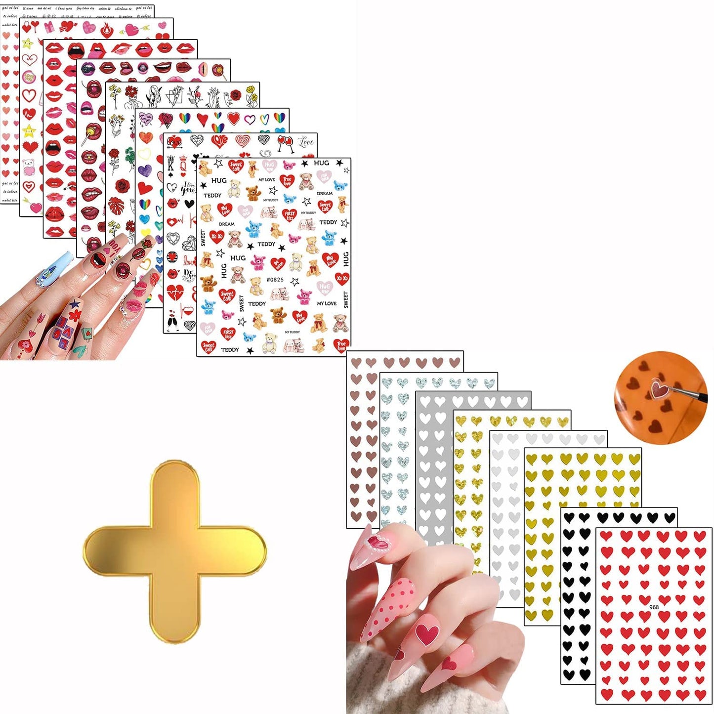 8 Sheets Valentine's Day Nail Art Stickers with 8 Sheets Heart Nail Art Stickers
