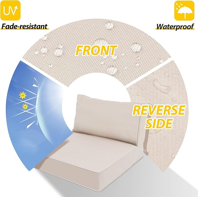 AAAAAcessories Outdoor Deep Seat Cushions, Waterproof, Fade-Resistant Patio Furniture Replacement Cushions, 23.5" x 25.5" x 5" + 23.5" x 13.5", Khaki Beige