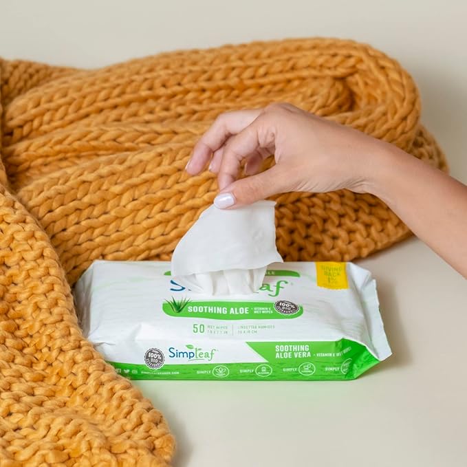 Simpleaf Flushable Wet Wipes Aloe Vera | Plastic Free, Paraben & Alcohol Free | Hypoallergenic & Safe for Sensitive Skin | Soothing Aloe Formula | Adult Toilet Wipes (3 x 50 Counts Pack) 150 Counts