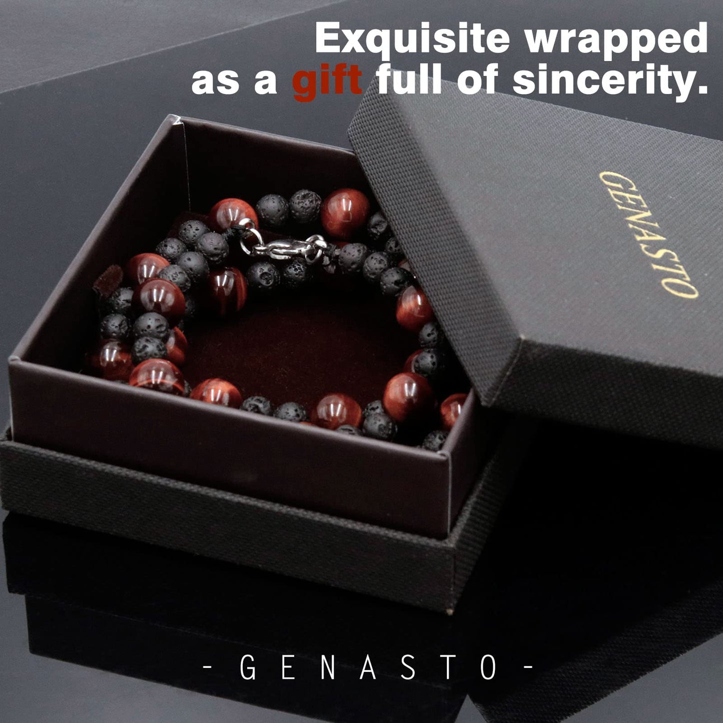GENASTO Tiger Eye Necklace Healing Protection Crystals Stones Lava Rock Chakra Necklace for Men Women