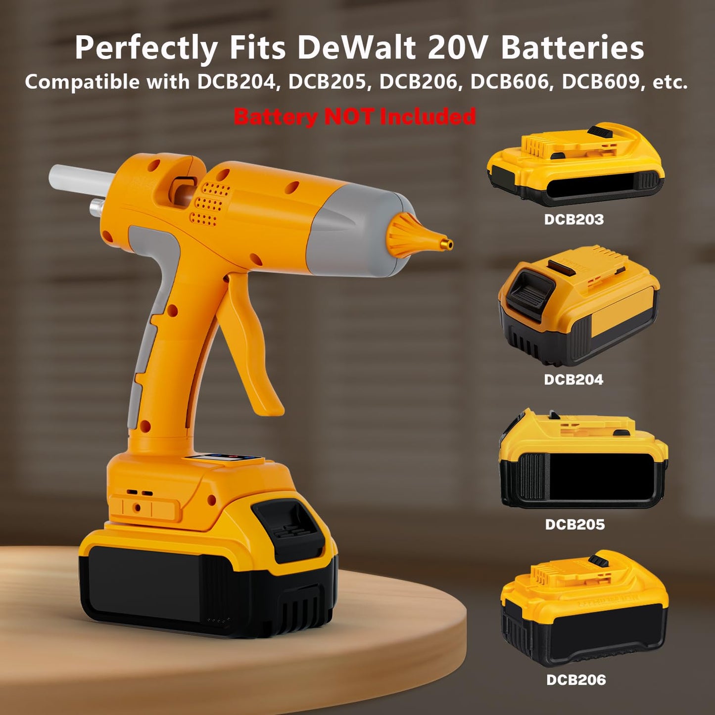 DTEZTECH Cordless Hot Glue Gun Compatible with DeWalt 20V Max Battery, Fast Preheating Electric Glue Gun Kit with 10 Glue Sticks for Arts, DIY (Tool Only, No Battery)