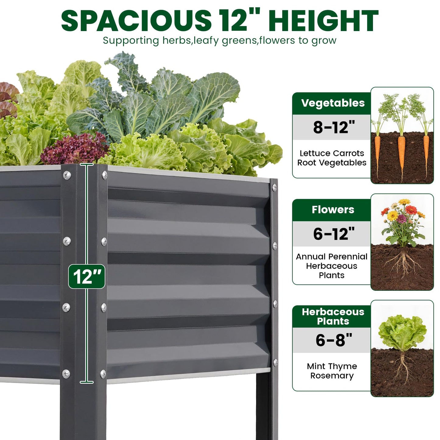 1MORE Elevated Raised Garden Bed with Legs & Storage Rack, 48×24×32in Large Metal Raised Bed for Backyard, Patio. Raised Planter Box with Drainage Holes for Plants Vegetables Flowers Fruits(Grey-1pcs)