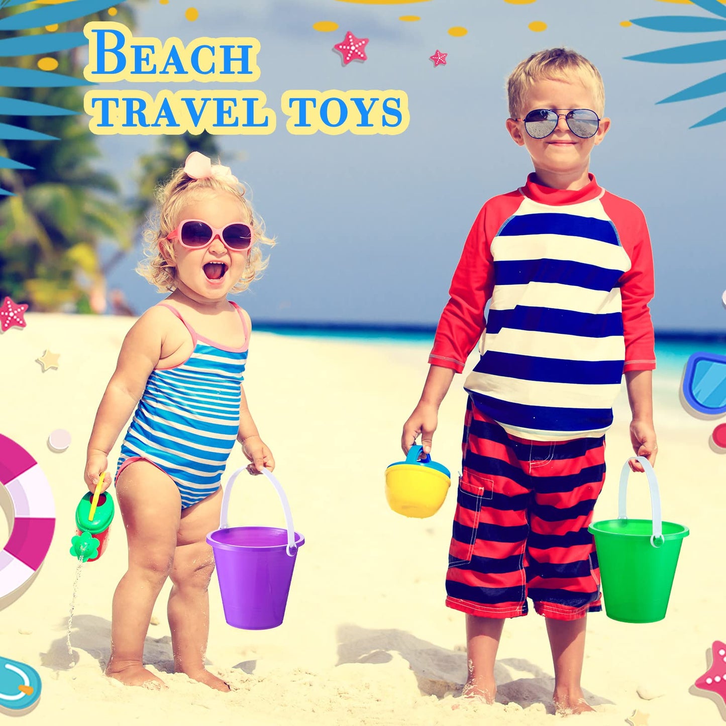 Sratte 48 Sets 4.7" Sand Buckets and Shovels Bulk Summer Beach Bucket Pack Plastic Beach Pails Sand Toys for Summer Pool Party Favors