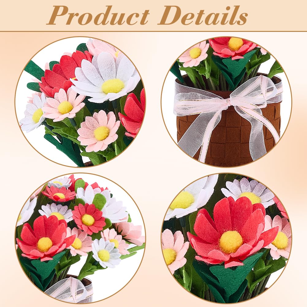 WEBEEDY DIY Felt Flower Craft Kit for Adults Daisy Pot Bonsai Kit with Arrange Pre-Cut Flowers, Foliage and Instruction for Beginners Daisy Felt Potting Craft for Home Desktop Christmas Decor Gift