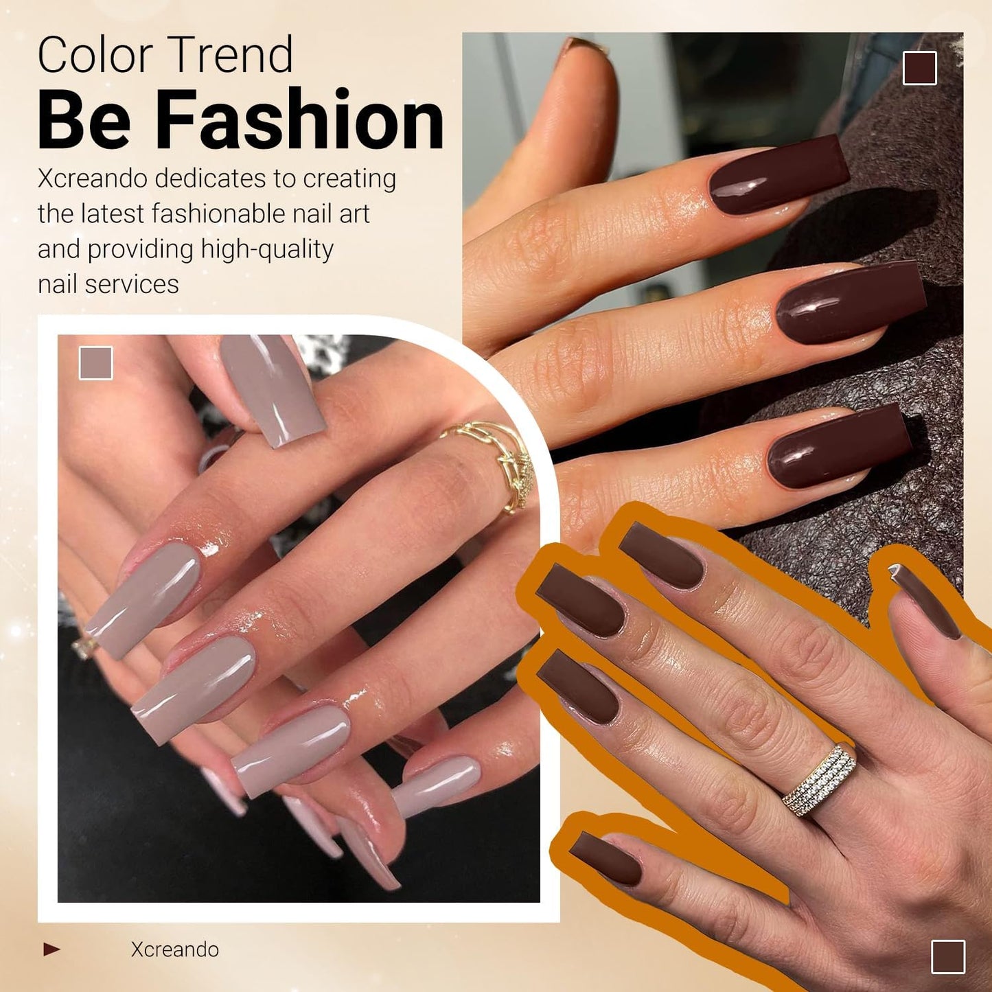 Brown Press On Nails Medium Long Square, Xcreando Medium Coffin Nails Acrylic Press ons Glue on Nails Long Length, Solid Color Fake Nail for Women, Natural Thick Artificial Nail Stick on