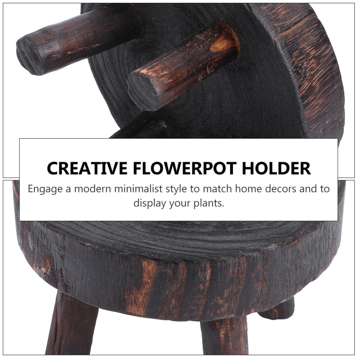 Kisangel Rustic Wooden Plant Stand Stool Xin Copper Finish Decorative Flower Pot Holder Indoor Outdoor Garden Shelf Display for Potted Plants