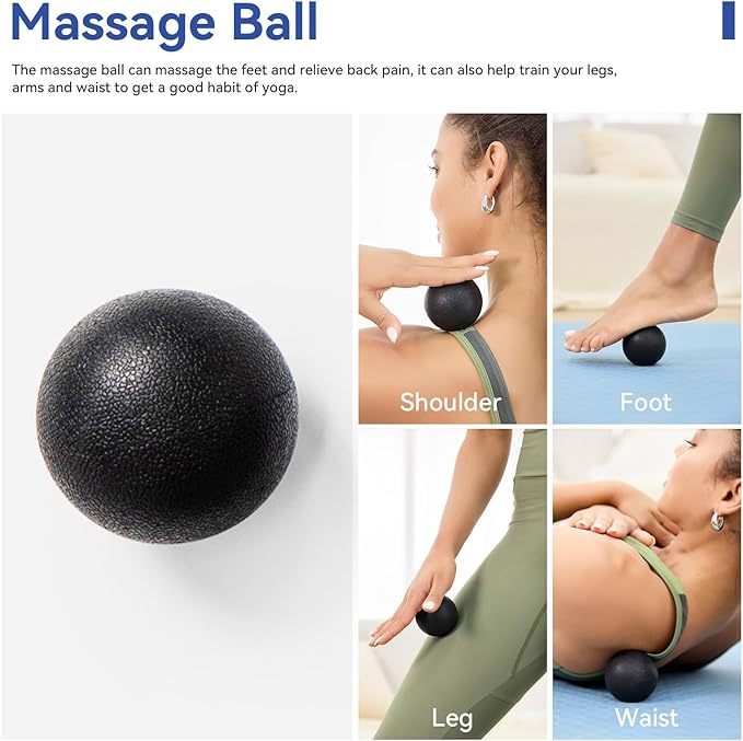 5 in 1 Foam Roller Set - Back Roller Foam, Muscle Roller Stick, Massage Ball, Resistance Band for Physical Therapy & Deep Tissue Muscle Massage (Black)