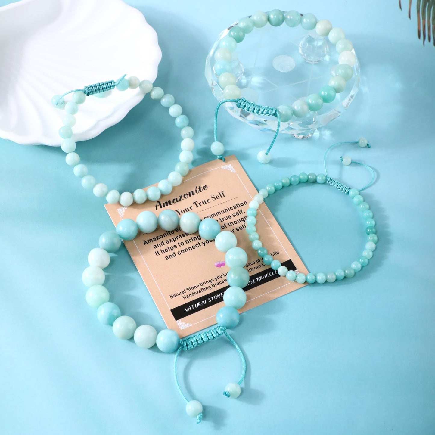 AD Beads 4mm Amazonite - Unlock Your Ture Self - Handmade Natural Stone Crystal Bracelet with Adjustable Macrame String - Yoga Healing Power Energy Gifts for Men and Women