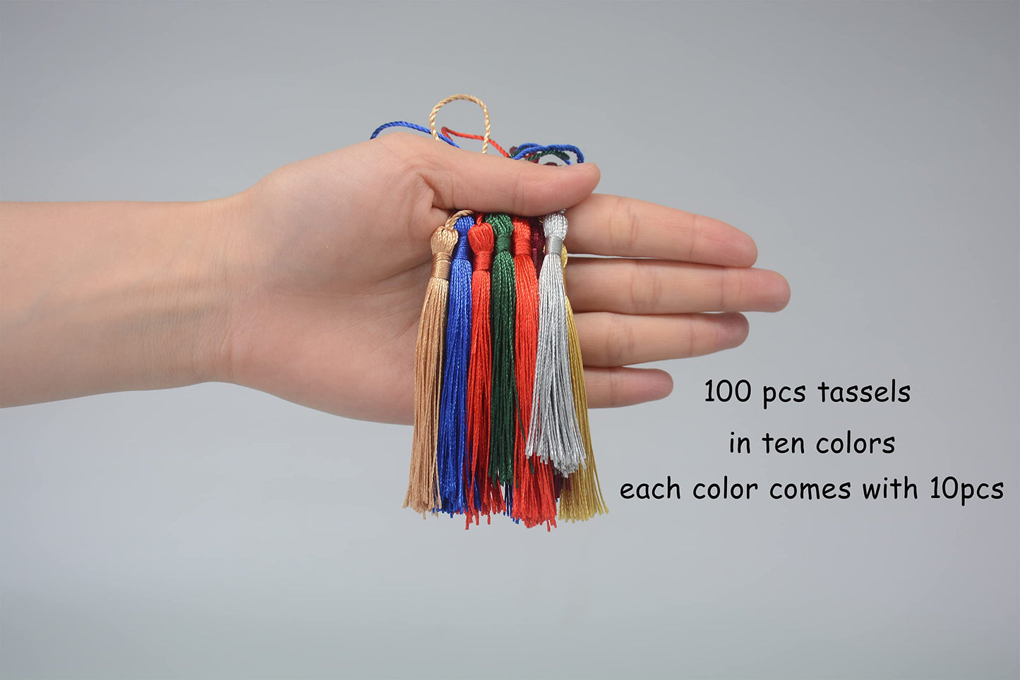 Makhry 100 Pieces Bookmark Tassels 13cm/5 Inch Colorful Silky Tassels with Loop Handmade Tassels for Crafts Jewelry Making DIY Art Projects School Supply 10 Colors（(Mixed 2 Dark)