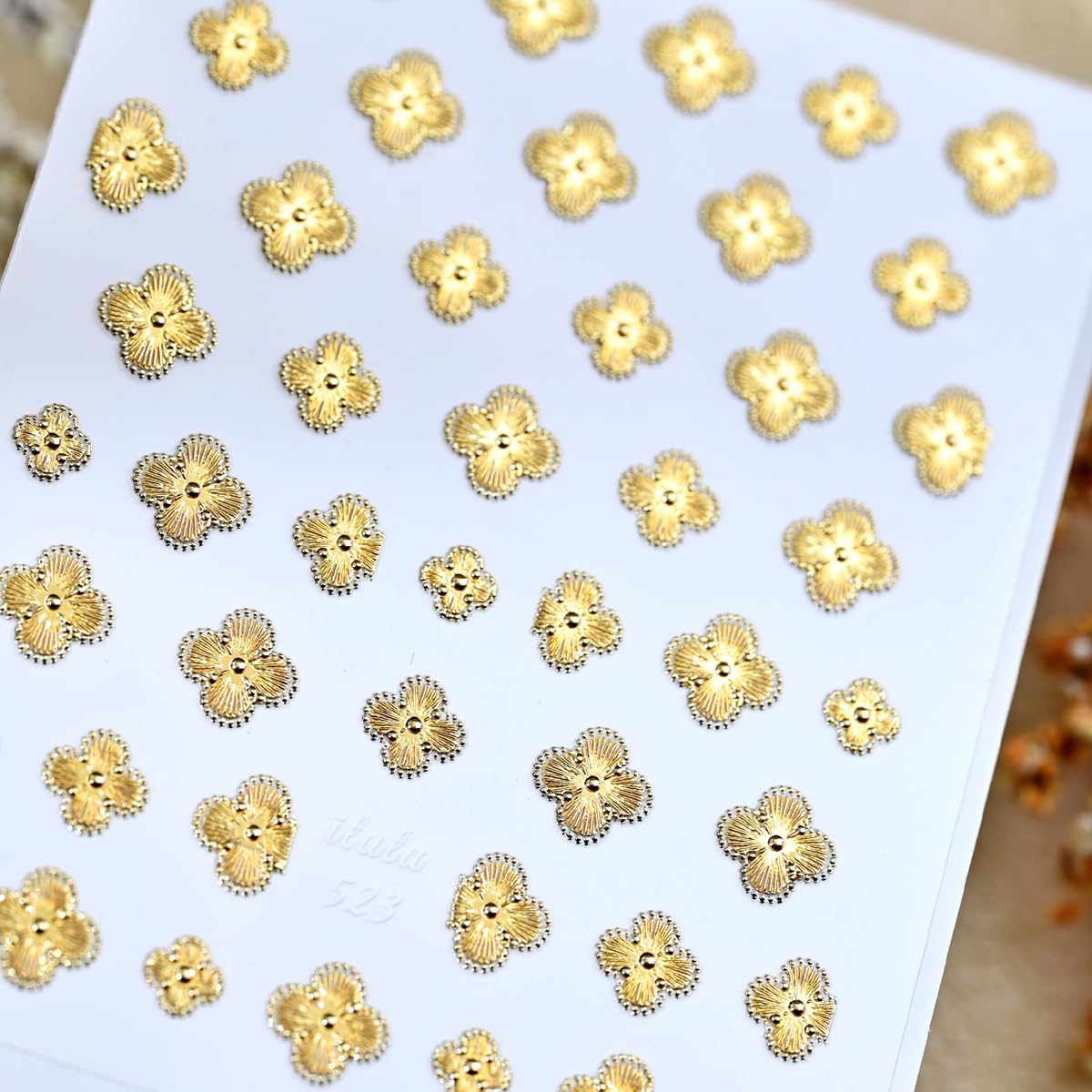 Four-Leaf Clover Nail Art Stickers Gold Shamrock Nail Stickers, St. Patrick's Day Nail Decals 5D Embossed Saint Patrick Self-Adhesive Nail Decorations for Women 1 Sheet