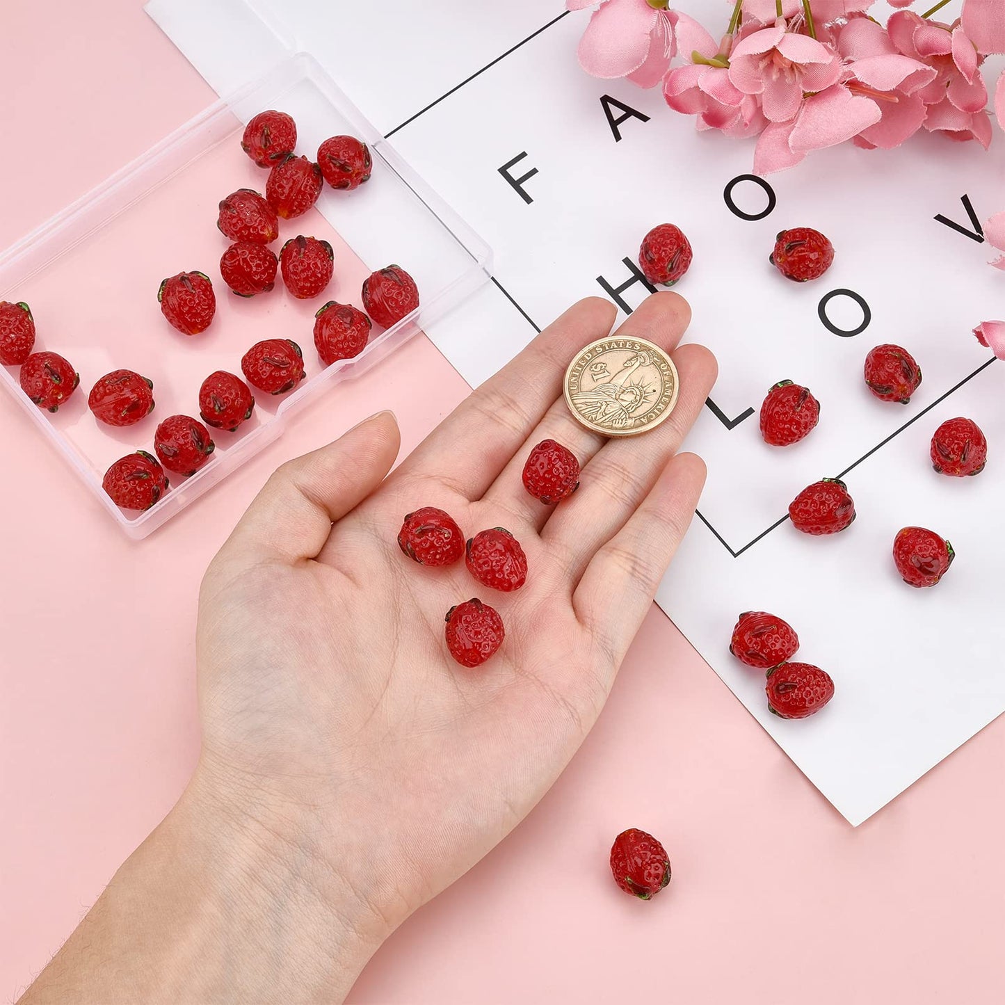 PH PandaHall 30pcs Strawberry Beads, 3D Fruit Beads Lampwork Glass Beads Spacer Loose Beads Red Imitation Strawberry Pendants for Spring Summer Bracelets Necklace Earring Christmas Jewelry Making