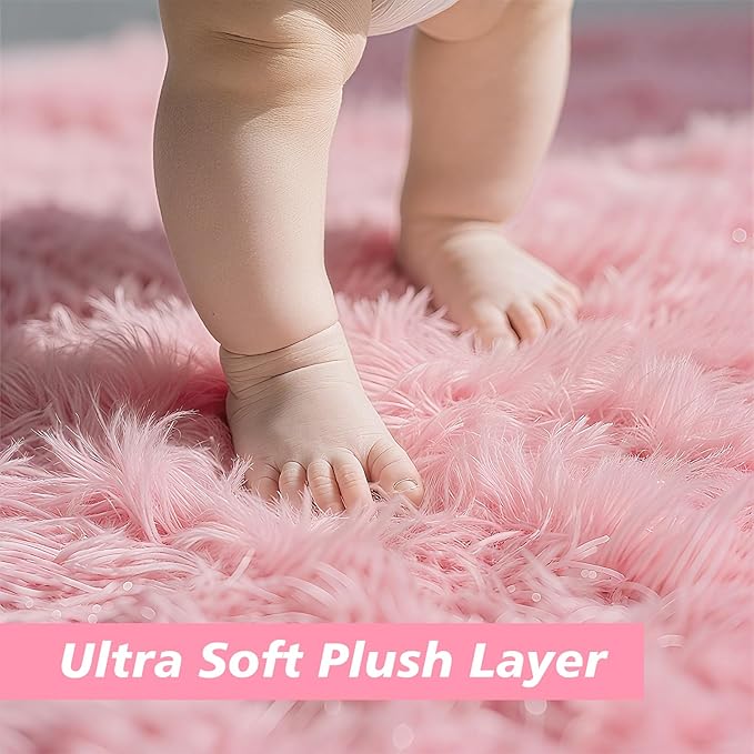 9x12 Fluffy Area Rugs for Living Room,Large Pink Fuzzy Shag Area Rug for Bedroom,Soft Non-Shedding Indoor Plush Carpet for Kids Bedroom Nursery Home Decor