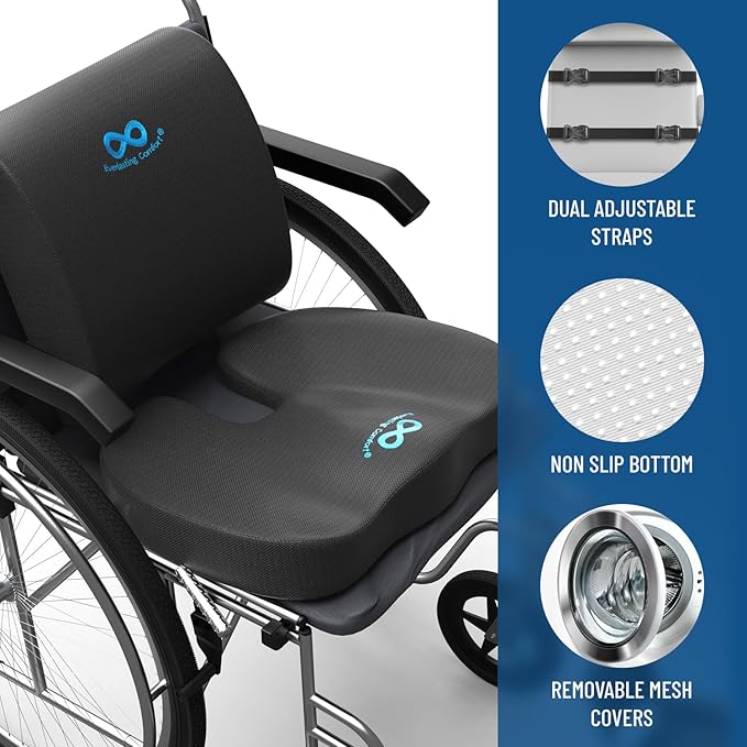 Everlasting Comfort Gel Infused Memory Foam Car Seat Cushion & Lumbar Pillow Combo for Tailbone Pain, Sciatica, Sitting Fatigue - Booster Seat for Adults - Ergonomic Car Seat Cushions for Driving