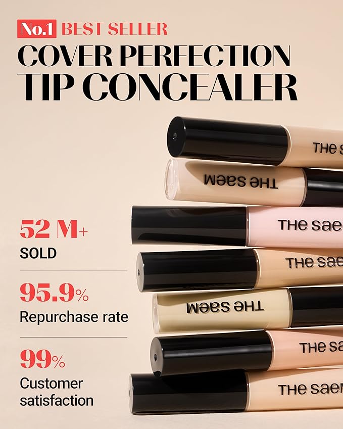 THESAEM Cover Perfection Tip Concealer, Liquid Multi-Use Concealer, Full Coverage Makeup for Acne Dark Spots Dark Circles Hyperpigmentation and Blemishes, 0.2 fl.oz. (#1 Clear Beige)
