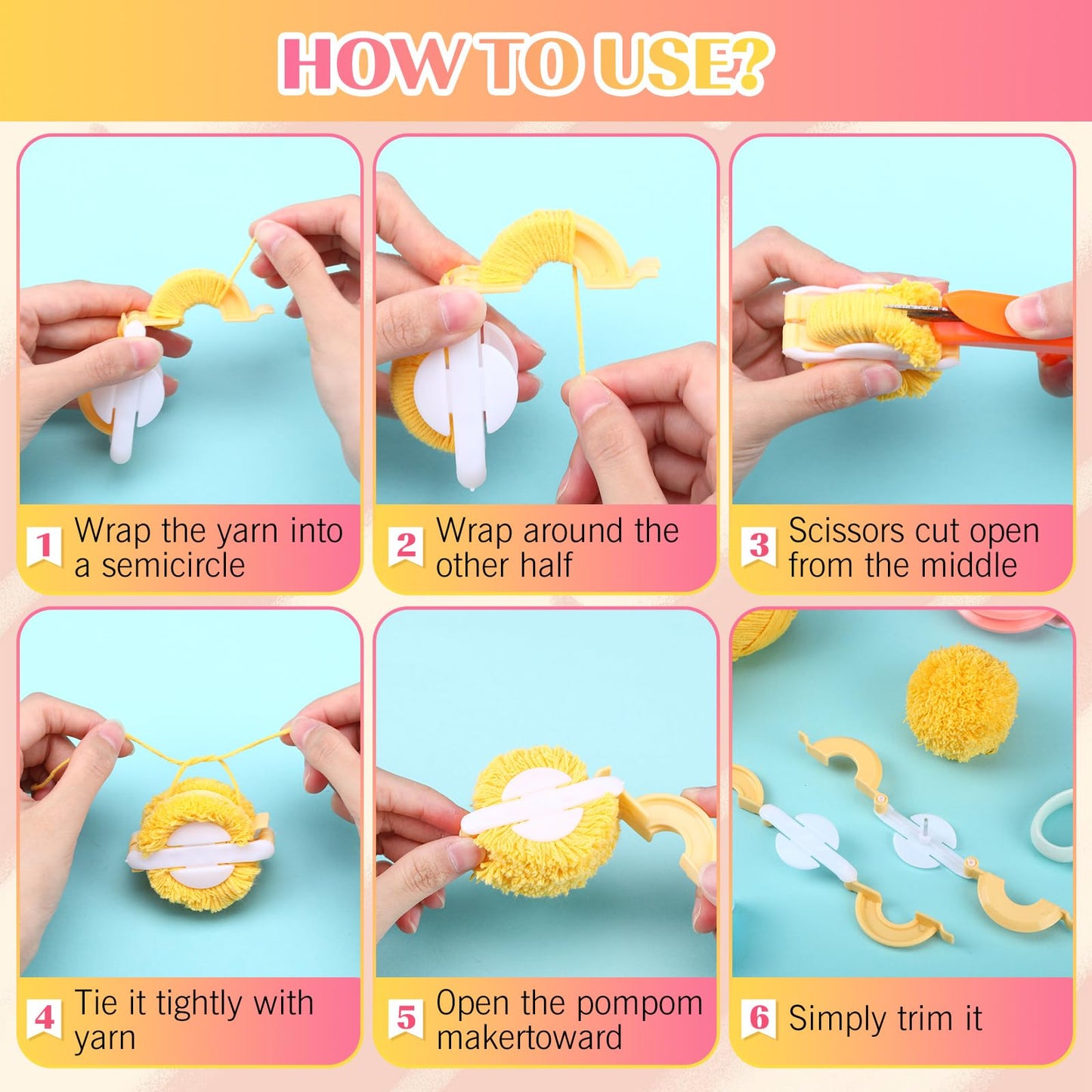 Suncalla 16 Pcs Pompom Makers for Yarn 4 Different Sizes Pompom Maker Kit Craft Tool Set Fluff Ball Weave DIY Wool Yarn Knitting Craft Project for Adult Home Crafts Gifts