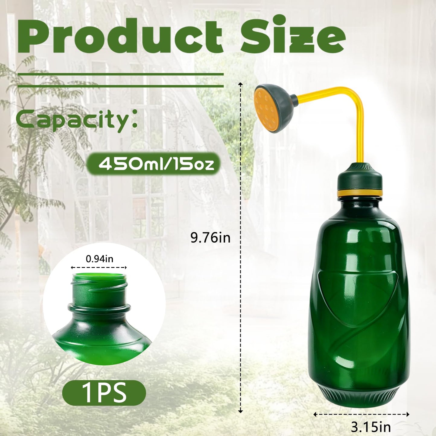 Small Watering Can, 2 in 1 Spray Head Functionality, 450ML Squeeze Garden Plant Watering Can for Seedlings Indoor/Outdoor Plants(Green)