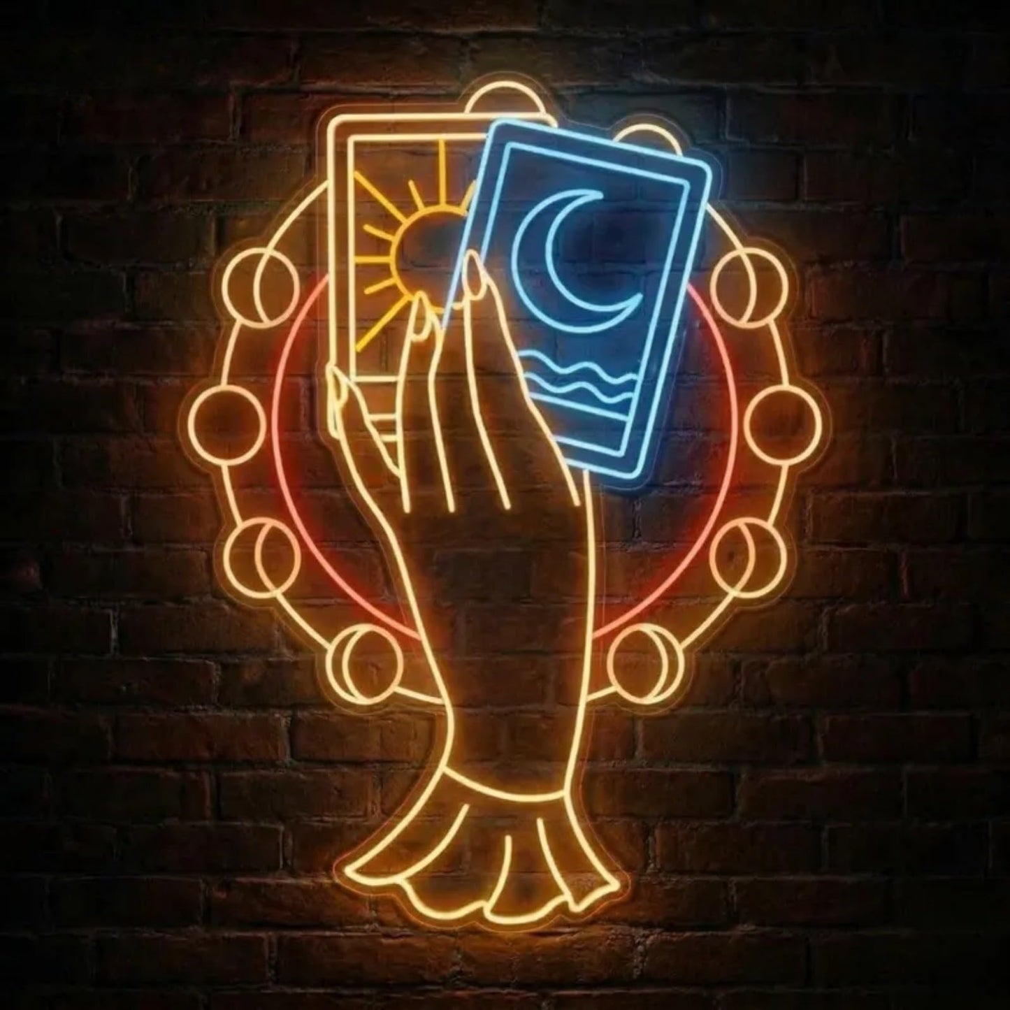 Tarot Hand & Cards LED Neon Sign, Tarot Room Decor, Psychic Studio Art, Mystical Decor, Tarot Reader Gift, For Tarot Room, Psychic Studio, Mystical Decor, Gifts for Tarot Readers