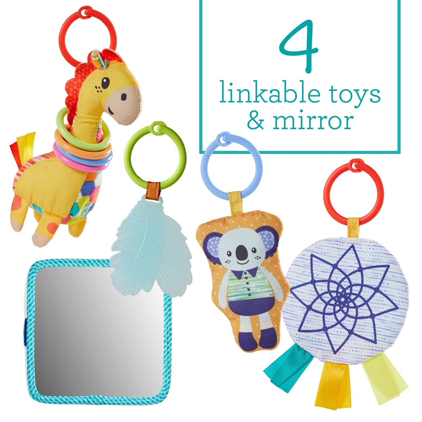 Infantino 4-in-1 Twist & Fold Musical Mobile Gym - Includes Linkable Toys, Repositionable Mirror, Feather Teether, On-The-Go Activities, Boho Styled Play Mat for Infants and Toddlers 0M+