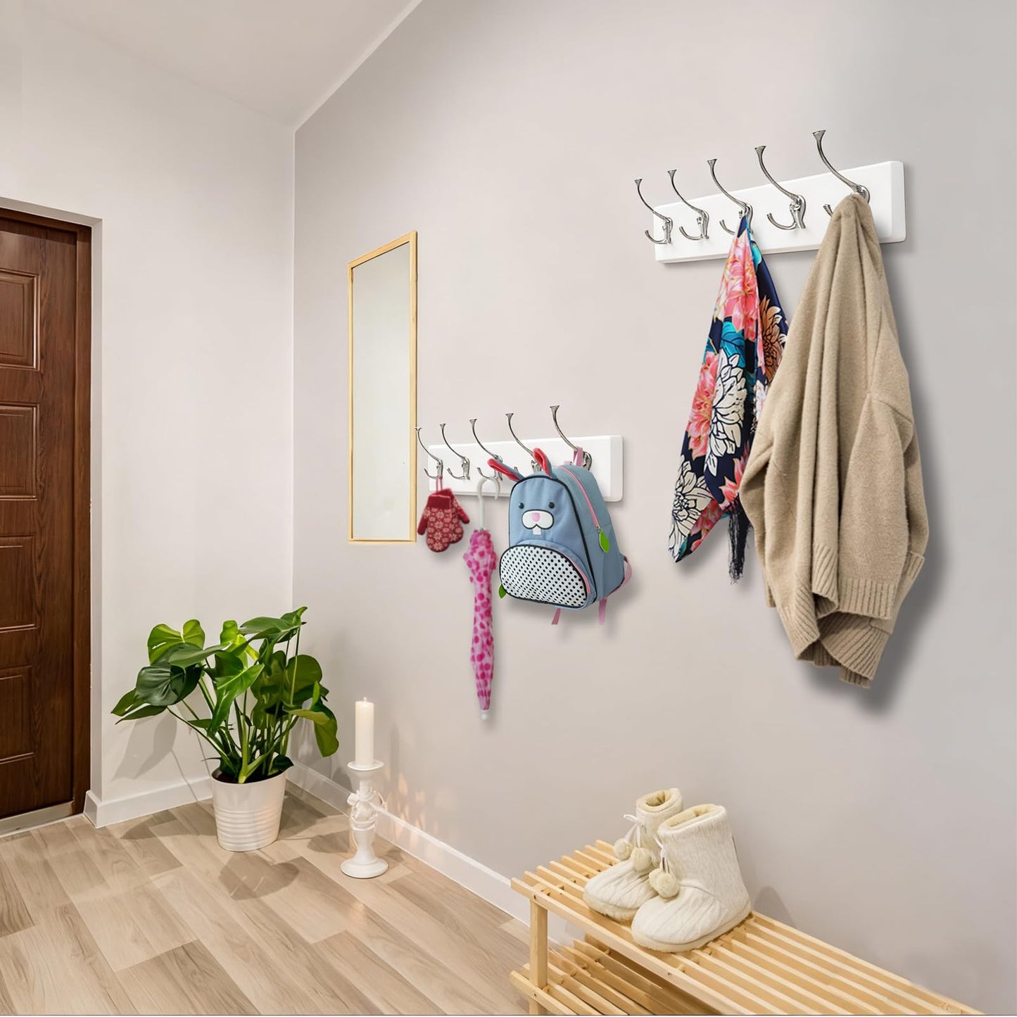 IBosins 2 Pack Coat Rack Wall Mount, 17'' Rustic Wooden Coat Hanger, Heavy Duty Metal Coat Hooks Rail for Entryway Closet Bathroom Coat Jacket Scarf Towel Hat