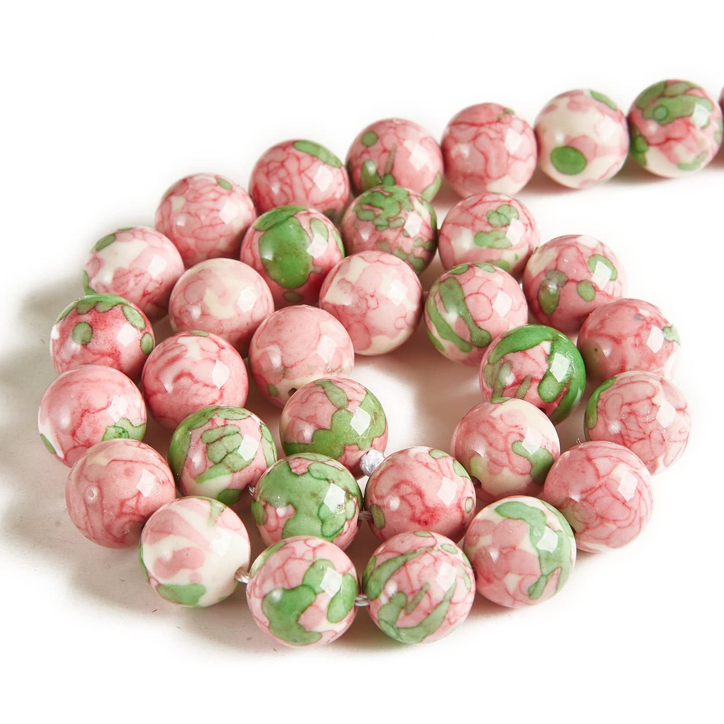 100pcs 6mm Green Red Rain Flower Beads Natural Gemstone Beads Round Loose Beads for Jewelry Making