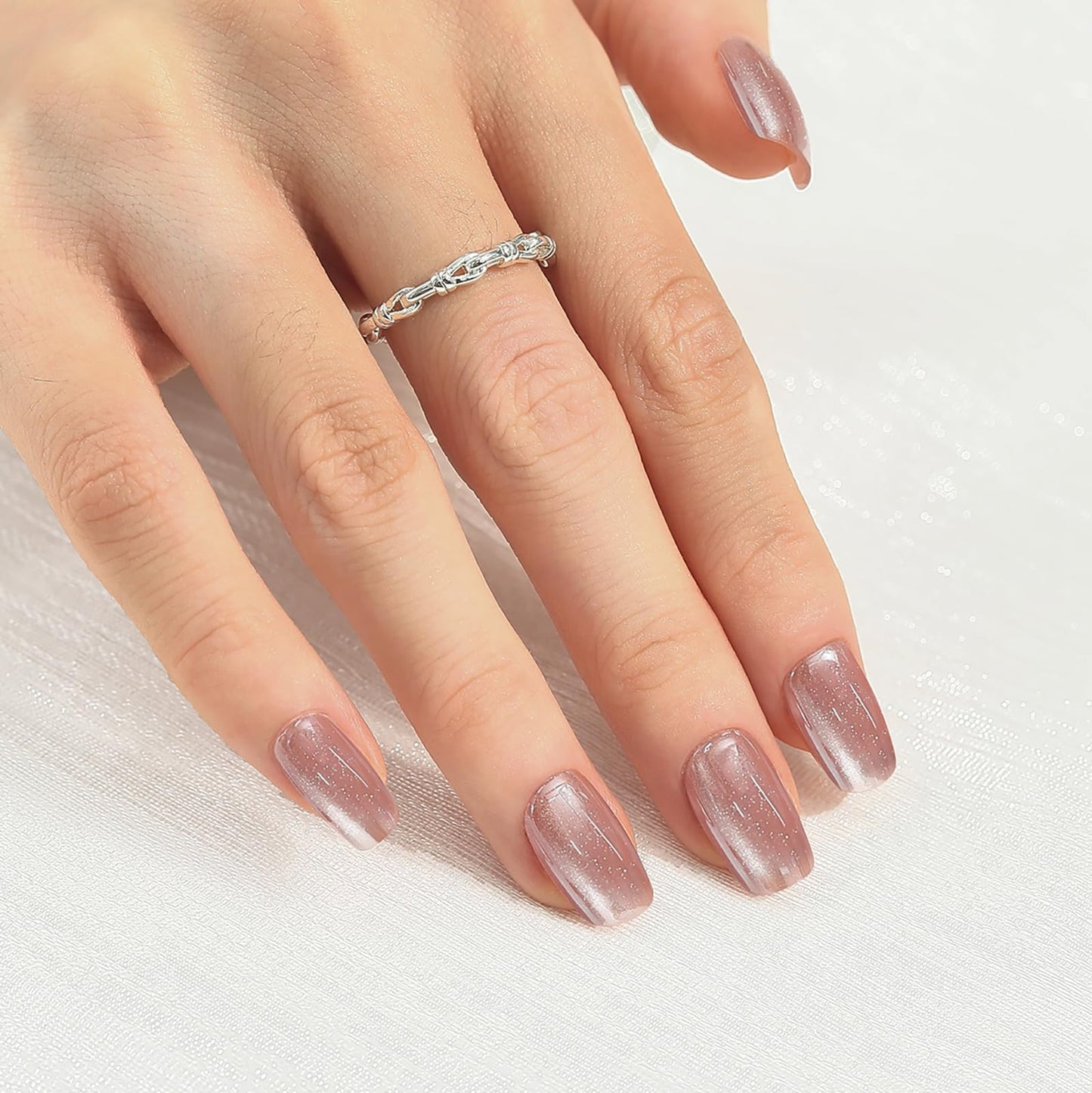 Press on Nails Short Square 2 Pack, Raspberry Pink Glitter French Tip | Warm Brown Glittery Nail Press ons- 60Pcs Stick on Nails Kit, Reusable False Nails for Girls(L1808_1323)
