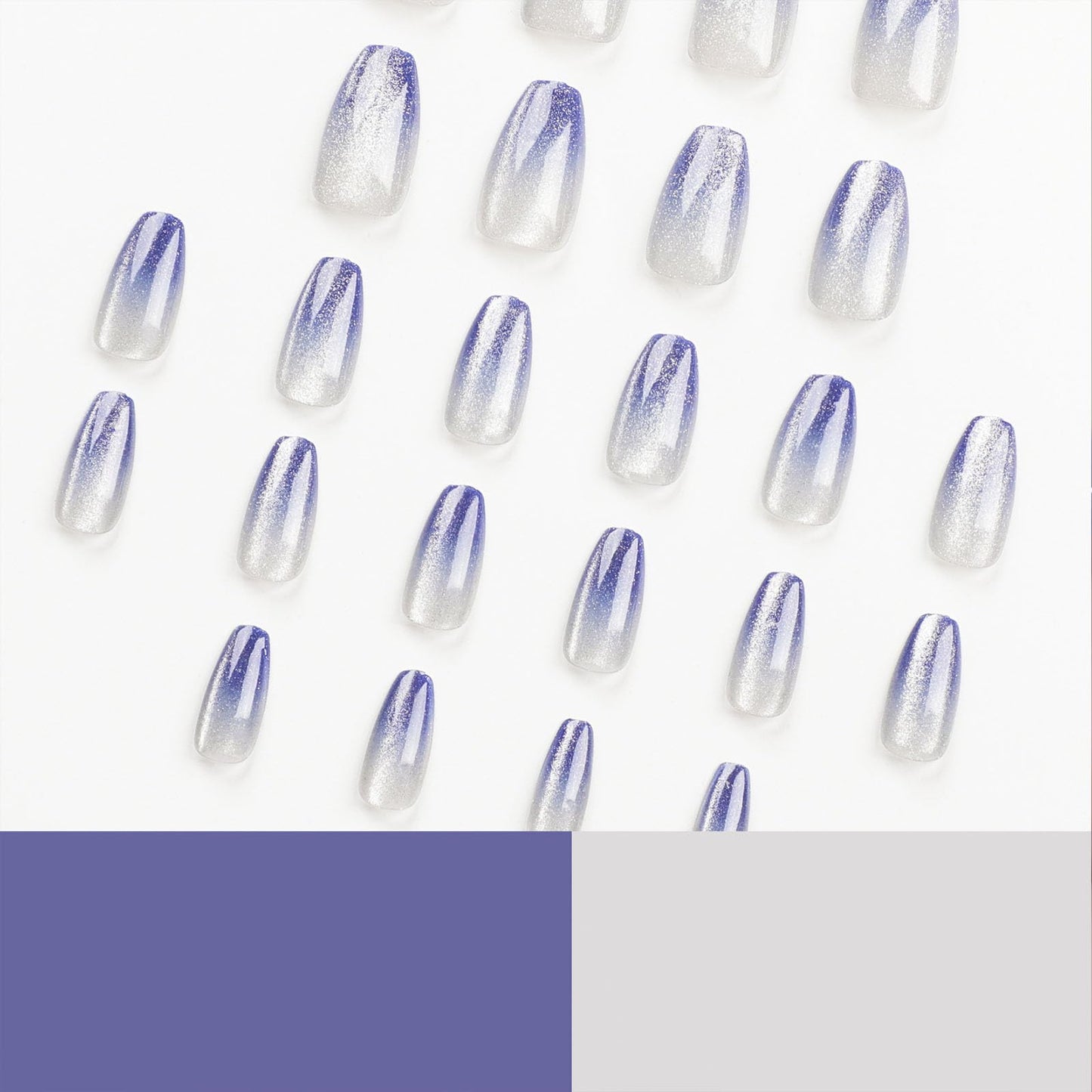 Blue Press on Nails Short Fake Nails Coffin Nails Press ons Cat Eyes Glue on Nails Ombre Acrylic Nails Summer False Nails Glossy Artificial Nails Cute Stick on Nails for Women 24Pcs