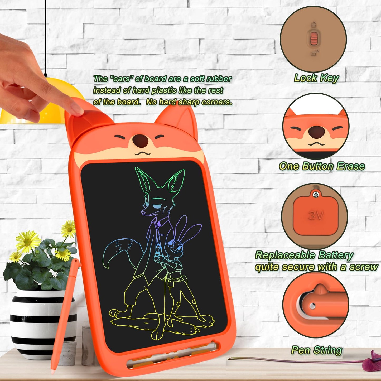 CHAFEGY LCD Writing Tablet 10 Inch, Doodle Board Toy, Cute Fox Drawing Pad for Kids Ages 3-8 - Educational Gift for Christmas & Birthday (Fox)
