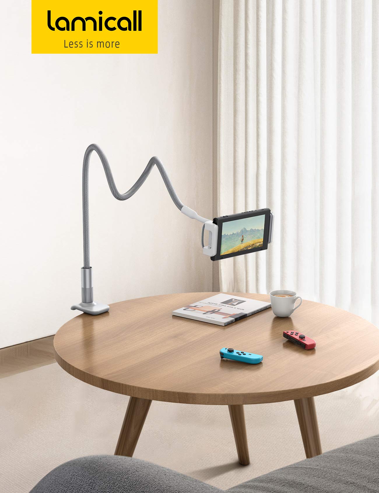 Lamicall Gooseneck Tablet Holder, Tablet Stand : Flexible Arm Clip Tablet Mount Gifts, Compatible with iPad mini Pro Air, Kindle, Switch, Galaxy Tabs, More 4.7-10.5" Devices - Gray