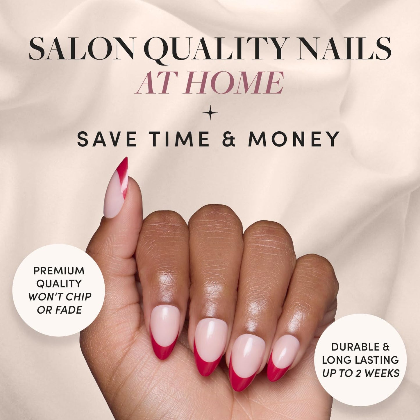 Glamnetic Press-On Nails - Rose Garden | Semi-Transparent Red French Tip Short Almond False Nails | 15 Sizes - 30 Nail Kit with Glue and Remover