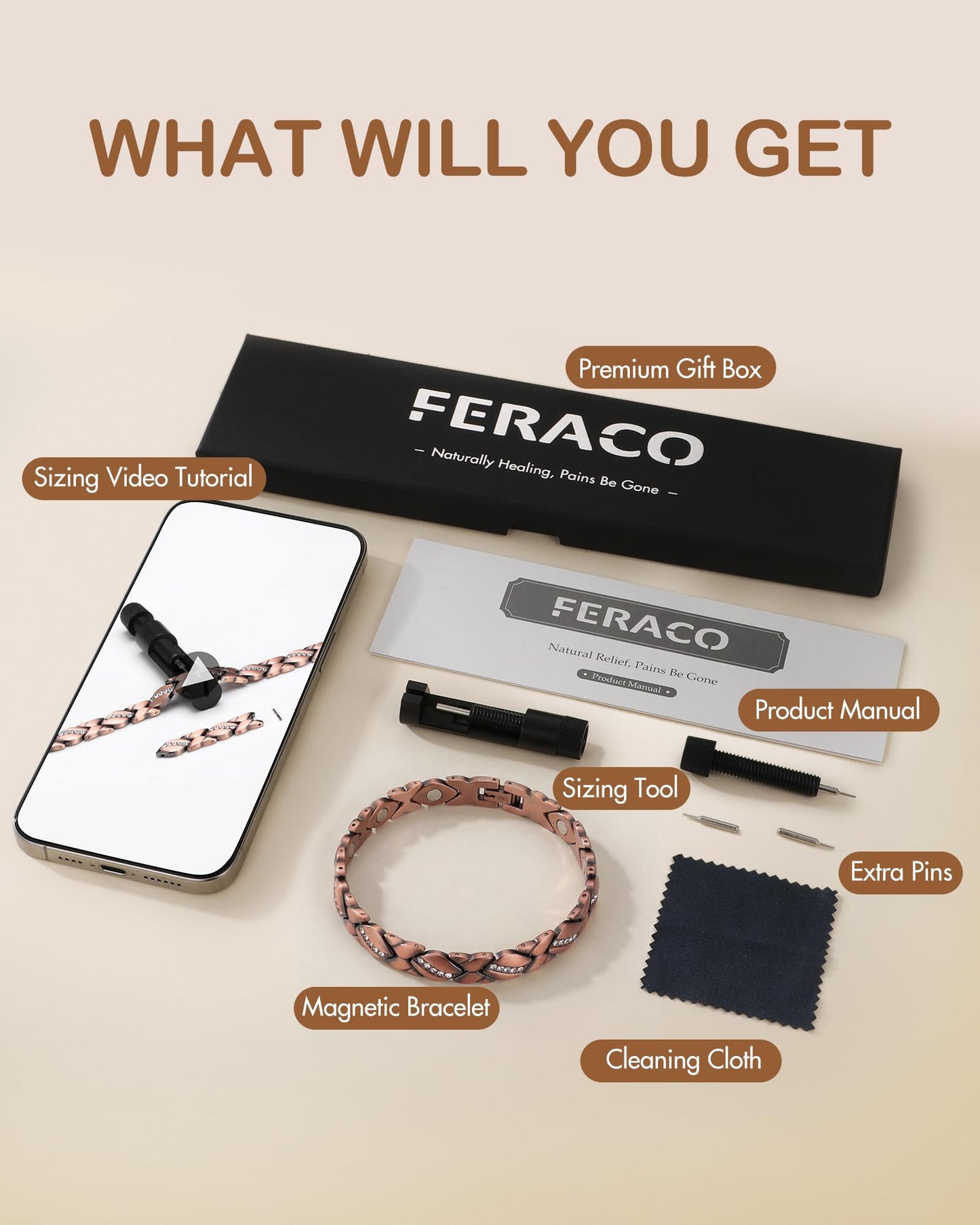 Feraco Copper Bracelet for Women 99.99% Solid Copper Magnetic Bracelets, Unique X Shape Links, Magnetic Field Therapy Jewelry Gifts (X with Crystals)