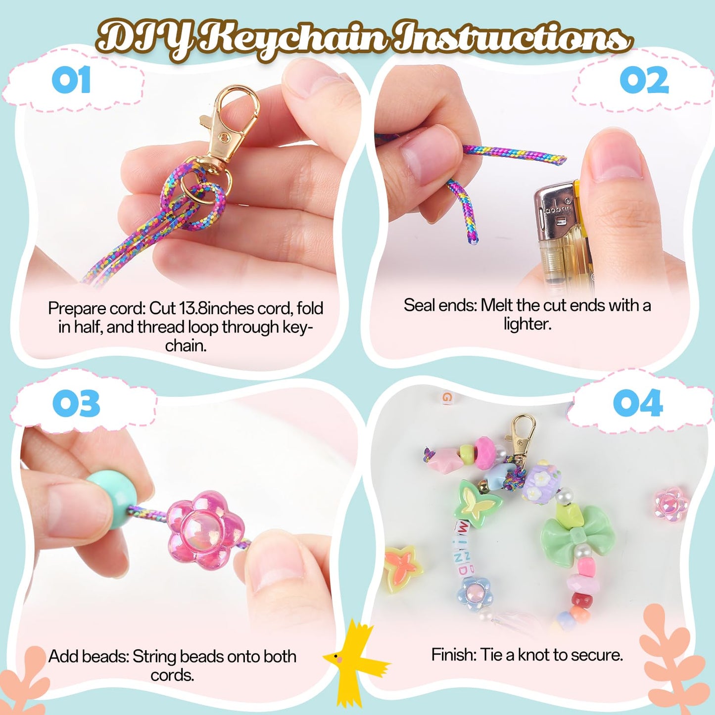 Ecoofor 487 PCS Beaded Keychain Making Kit, Acrylic Letter Beads with Heart, Star & Flower Charms for DIY Jewelry, Bag Accessories & Crafts for Women