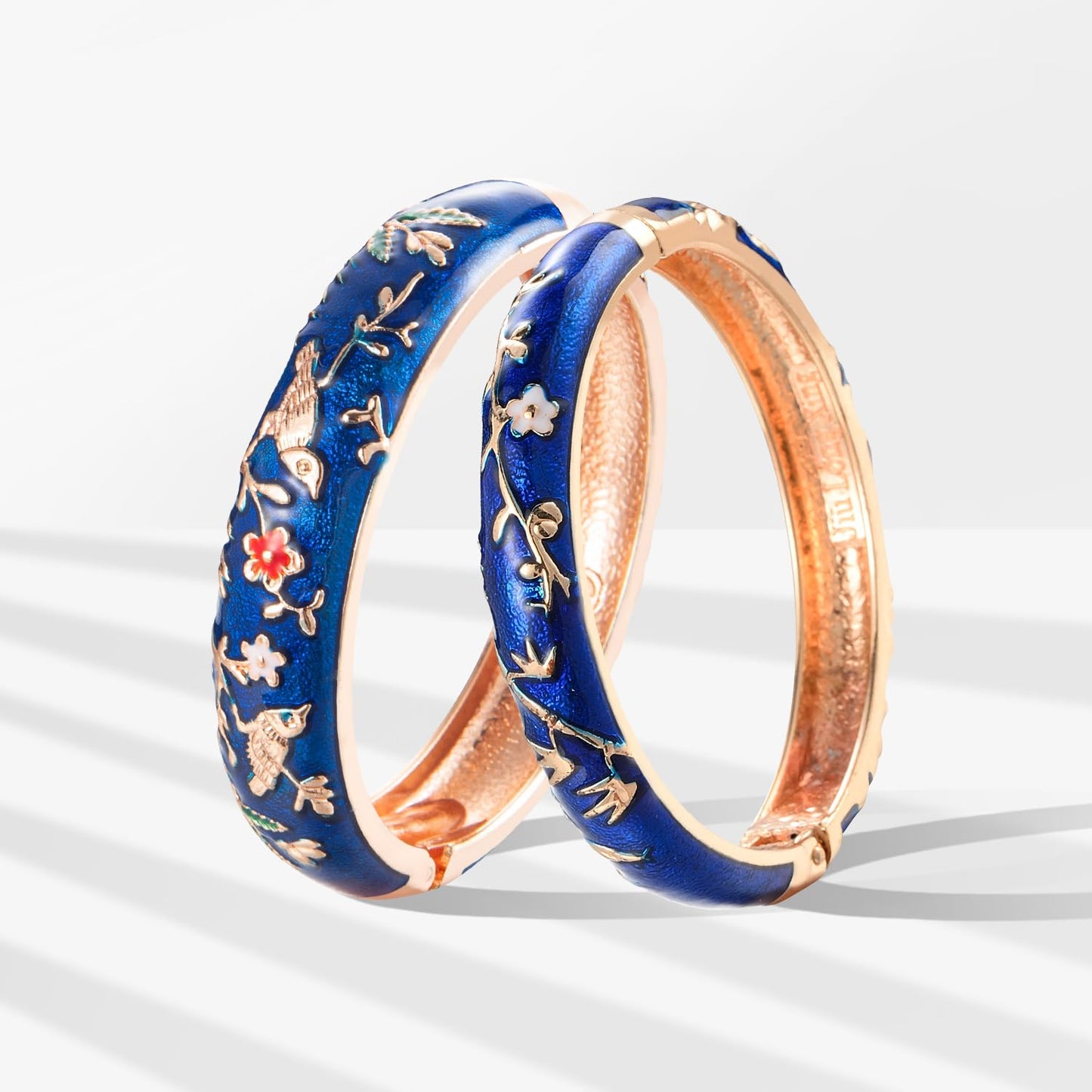 UJOY Colors Handcraft Jewelry Cloisonne Bracelet Enamel Bird Spring Hinged Womens Bangles Gifts Box 55C49-55A117 Navy Blue