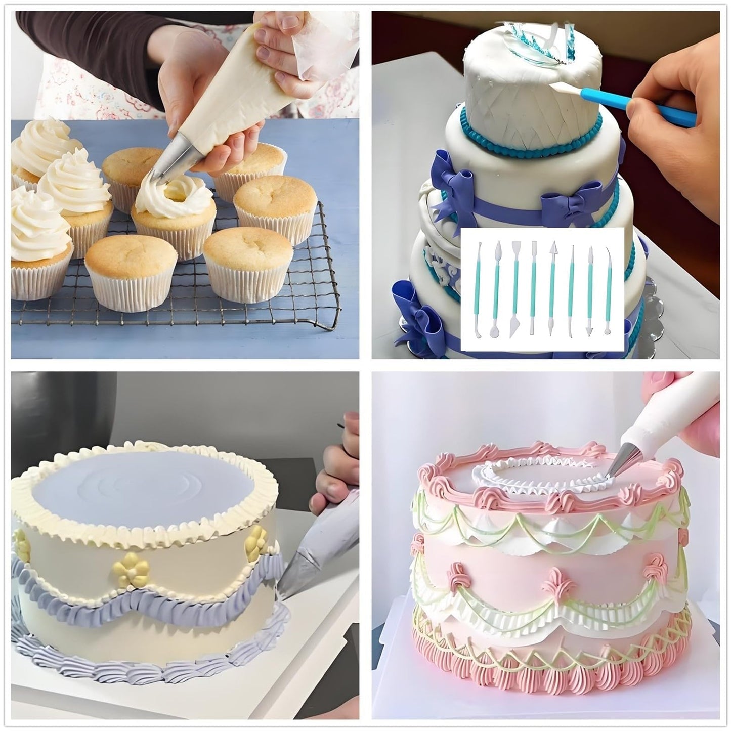 YOQXHY Cake Decorating Kit, 248 Pcs Baking Supplies Tools with Cake Turntable, Leveler, 24 Numbered Icing Tips, 2 Spatulas, 3 Scrapers, 2 Couplers, 50 Cupcake Liners, 100 Pastry Bags & More, (Green)