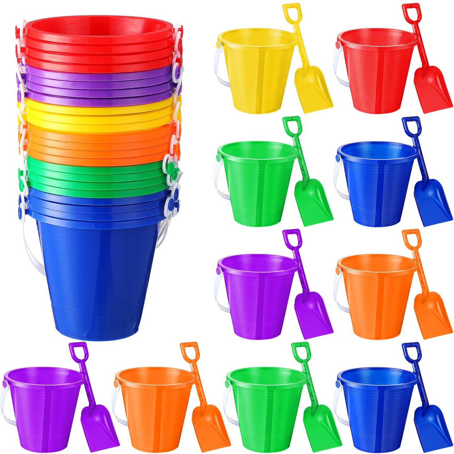 Sratte 48 Sets 4.7" Sand Buckets and Shovels Bulk Summer Beach Bucket Pack Plastic Beach Pails Sand Toys for Summer Pool Party Favors